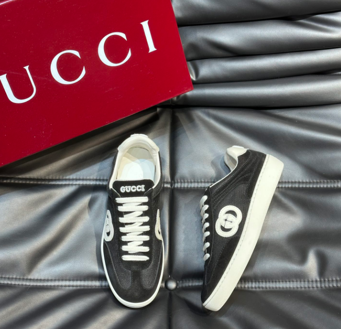 Gucci Black Canvas Sneakers with White Logo and Laces