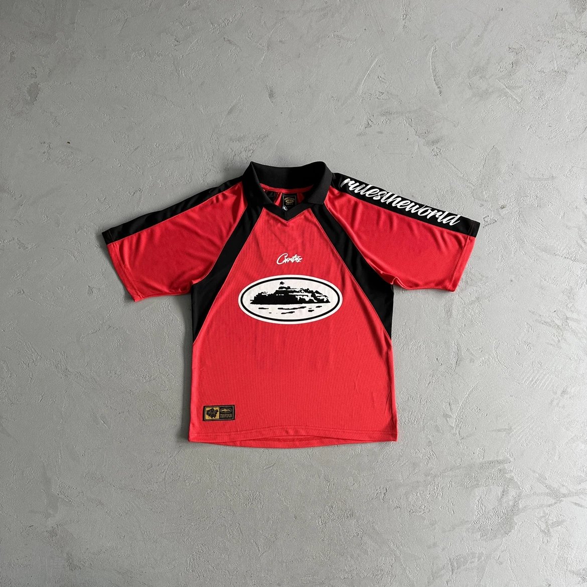 Crate Red Black Jersey Rules The World Graphic T-Shirt