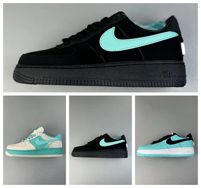 Nike Air Force 1 Low Black and Turquoise Sneakers