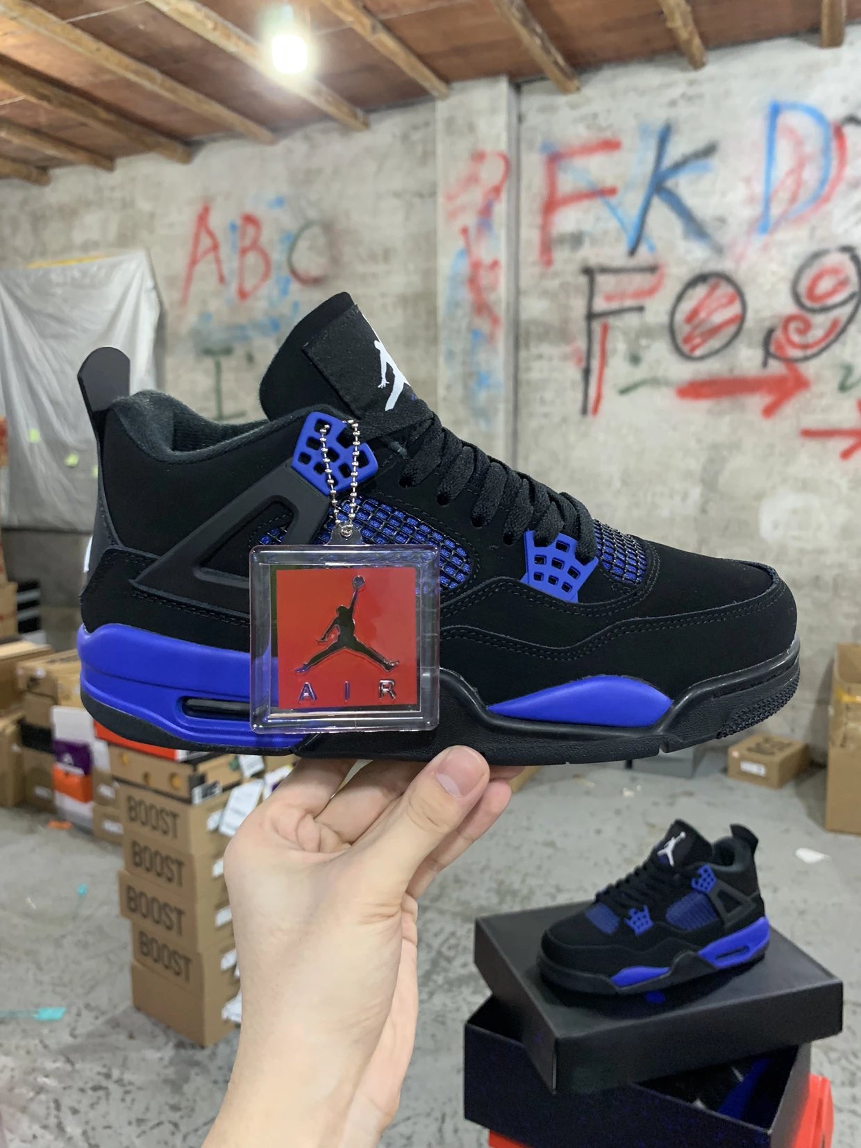 Air Jordan 4 Black Blue Sneakers Men's Basketball Shoes