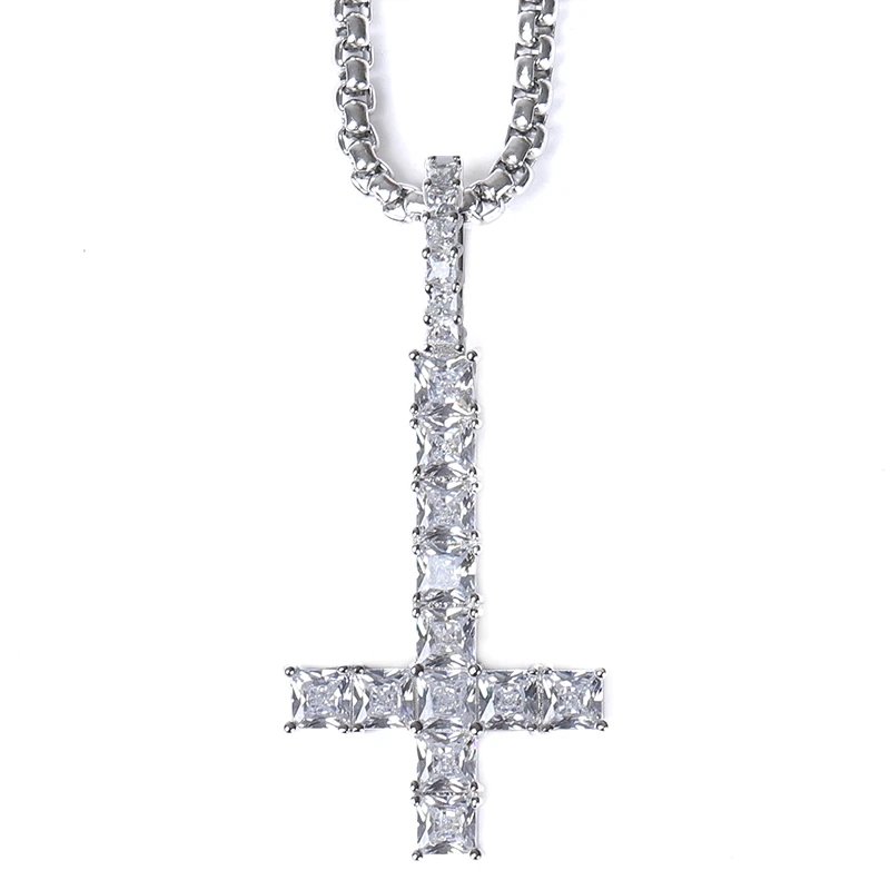 Diamond Cross Pendant Necklace with Cubic Zirconia Chain