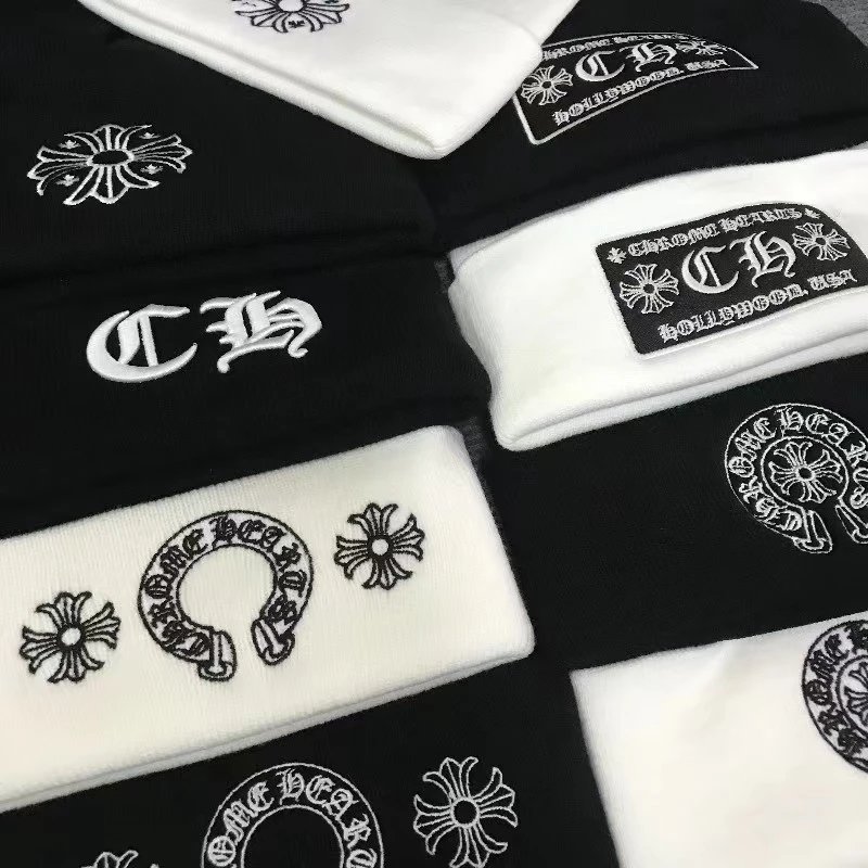 C.H Embroidered T-Shirts Black and White Logo Design