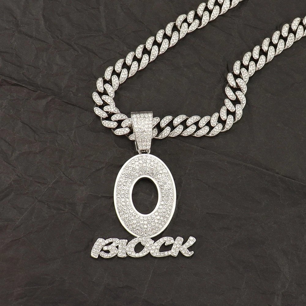 Iced Out Letter O Pendant Necklace with Cuban Chain