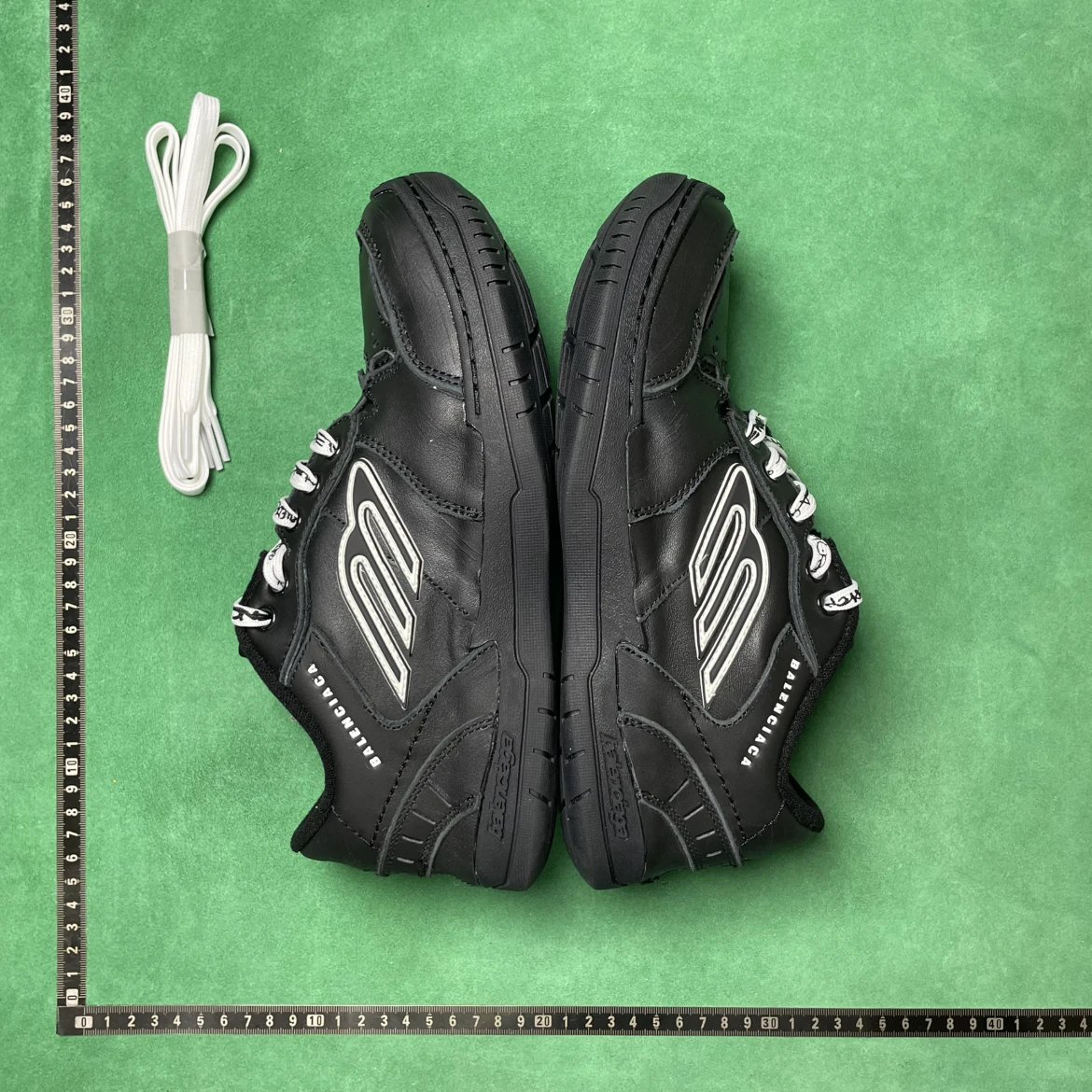 Balenciaga Black Leather Sneakers with White Logo and Laces