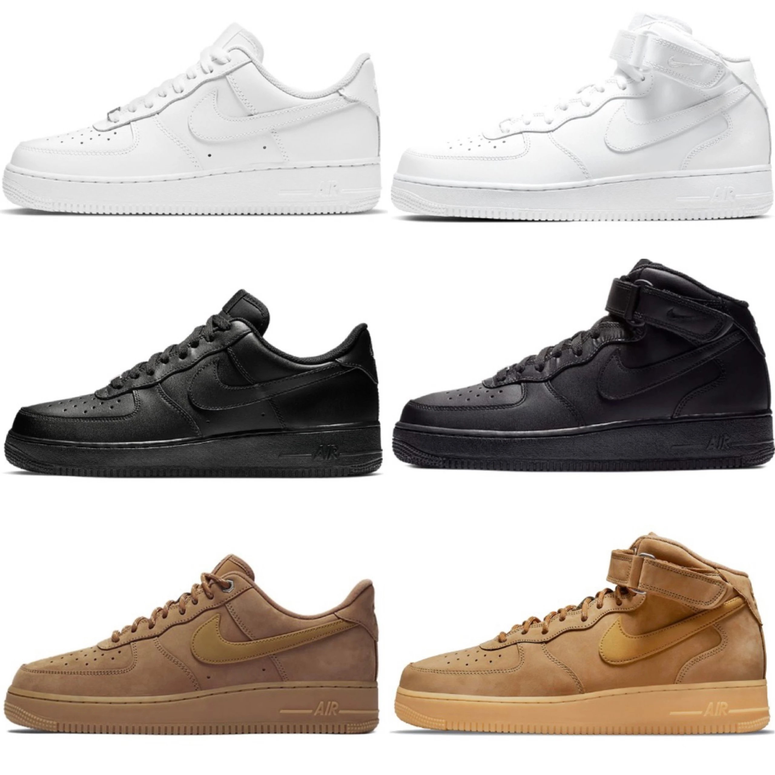 Nike Air Force 1 Low and High Top Sneakers in White Black and Tan
