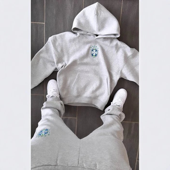 Gray Hoodie and Sweatpants Set with Embroidered Logo