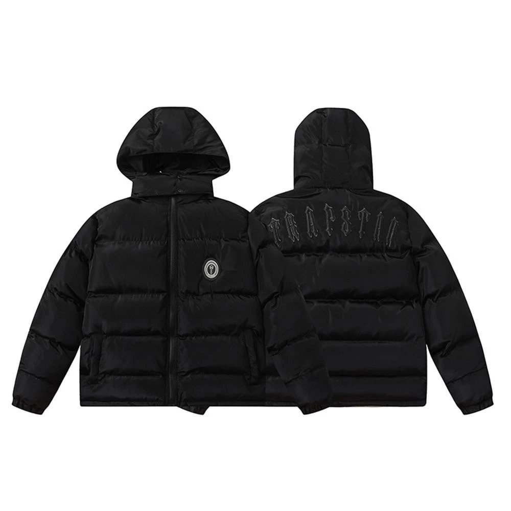 Black Hooded Puffer Jacket with Embroidered Logo