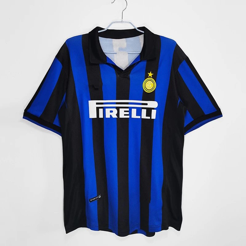 Inter Milan Home Football Jersey Pirelli Sponsor Blue Black Stripes