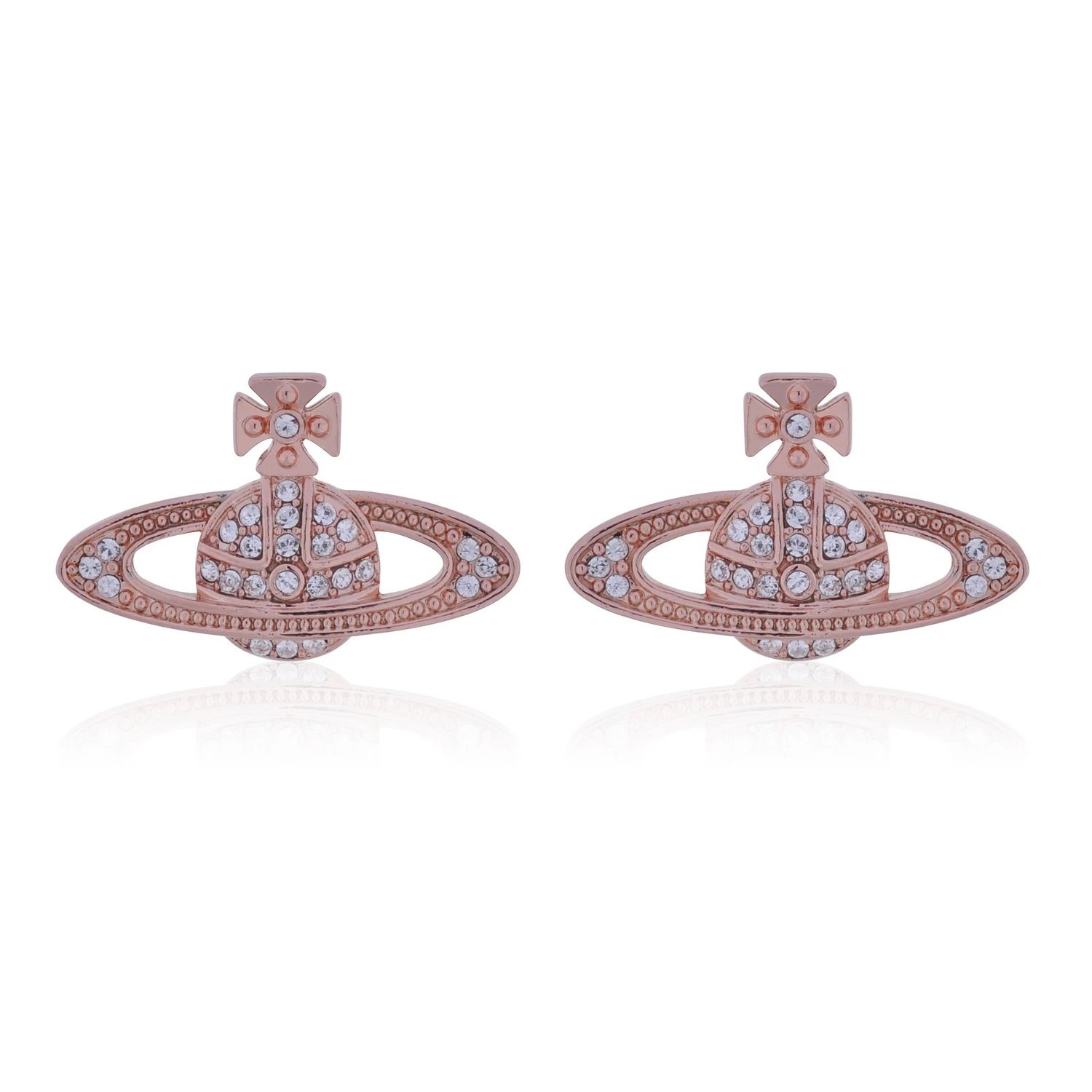 Rose Gold Orb Stud Earrings with Crystal Details