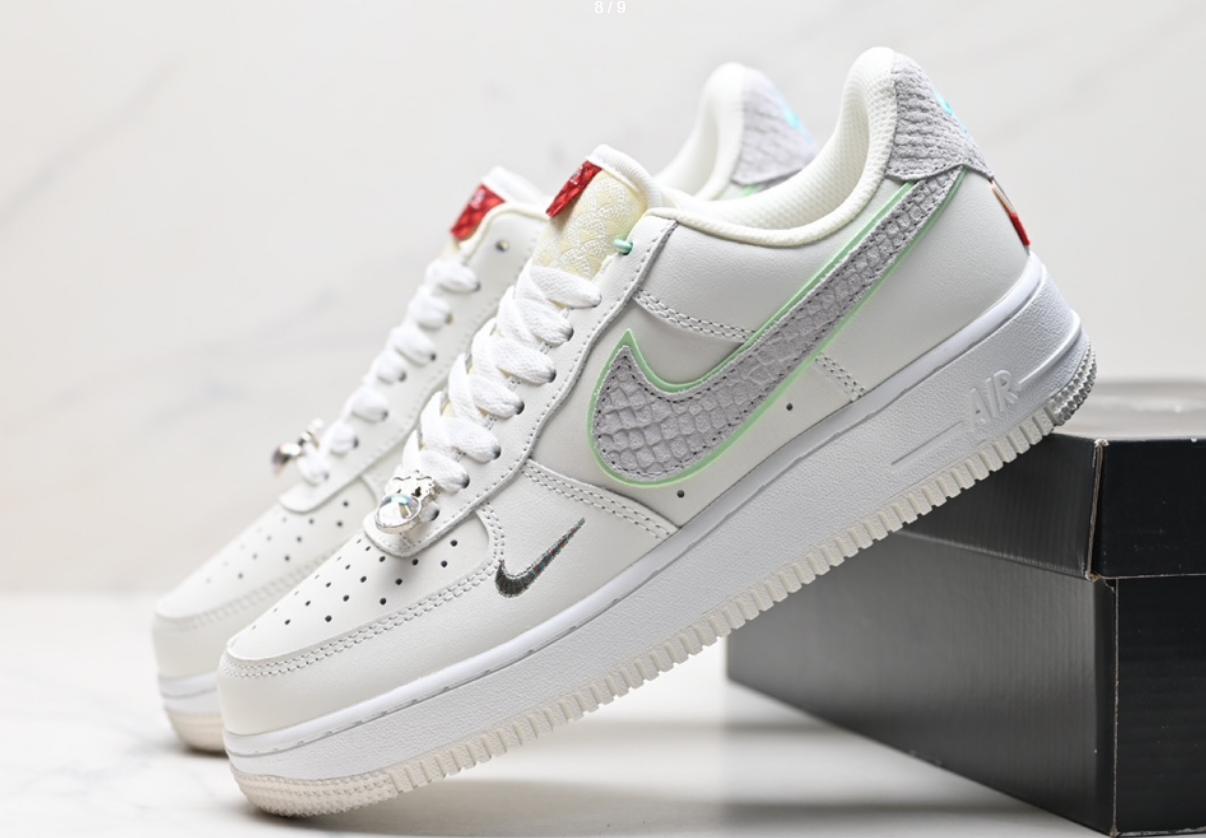 Nike Air Force 1 Low White Green Swoosh Sneakers