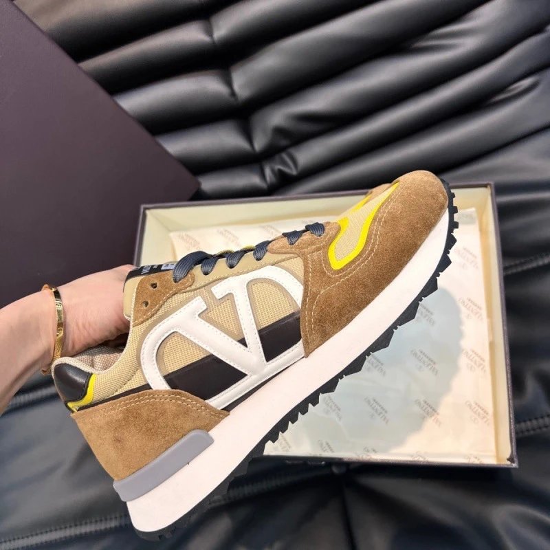 Valentino VLogo Sneakers Brown Yellow Men's Fashion Shoes