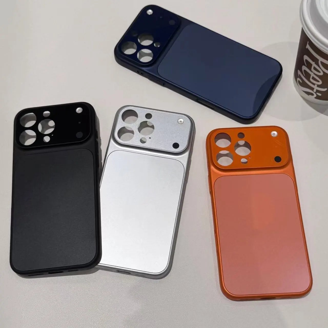 iPhone 14 Pro Metal Back Cover Case in Black Silver Orange Blue