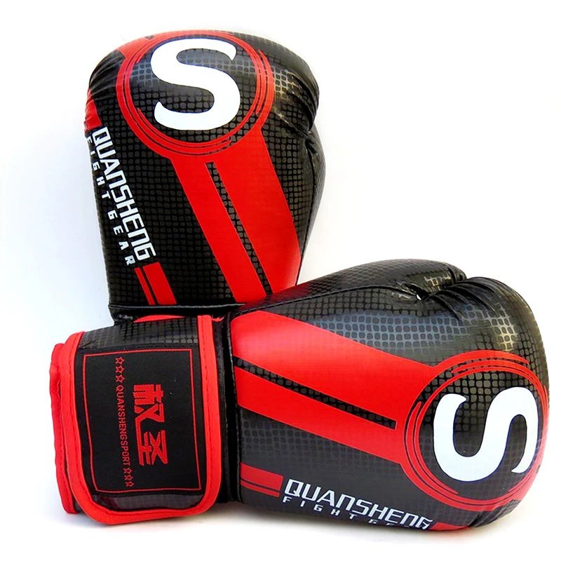 QUANSHENG Boxing Gloves Red Black Professional Fight Gear