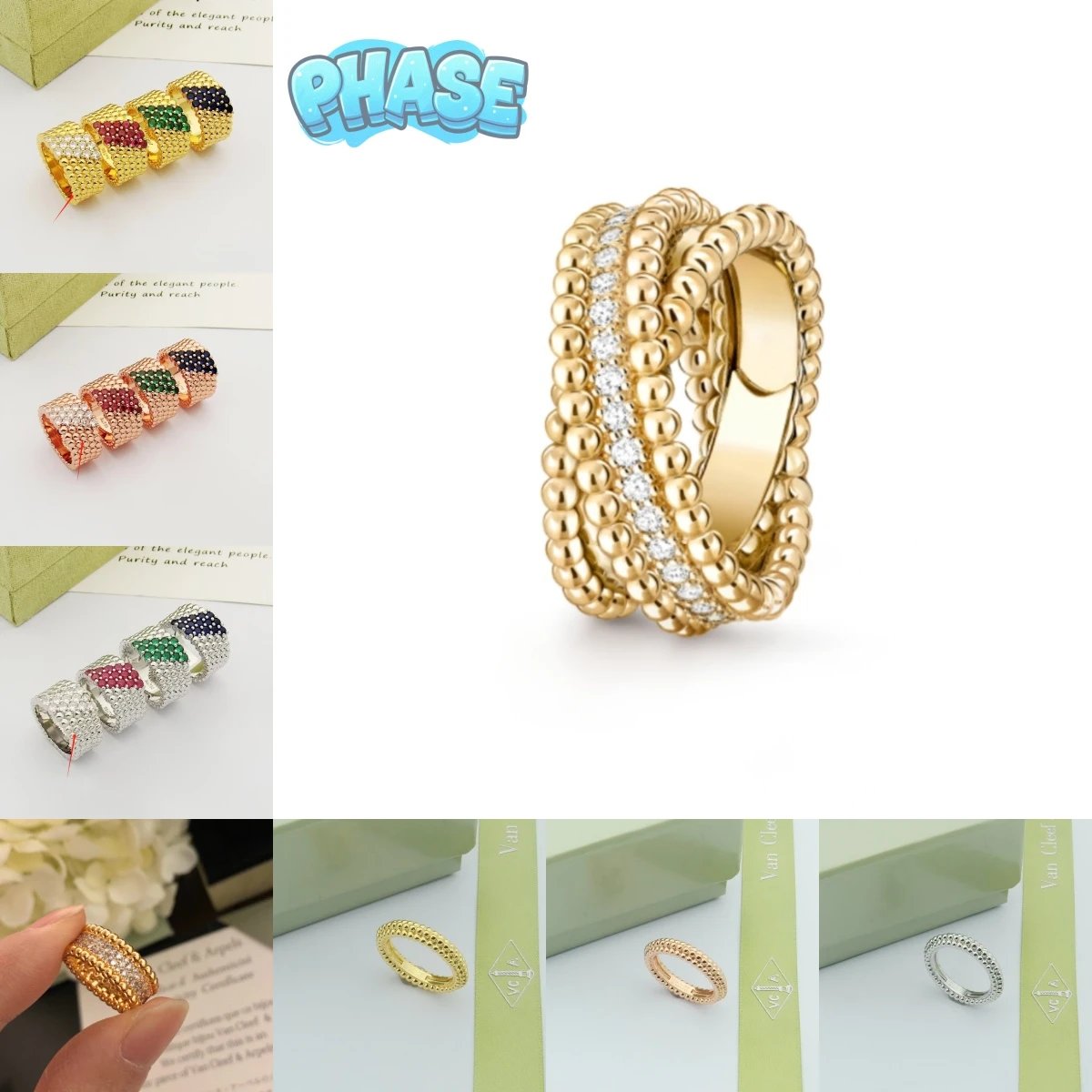 Gold Beaded Ring with Diamond Accents Fashion Jewelry