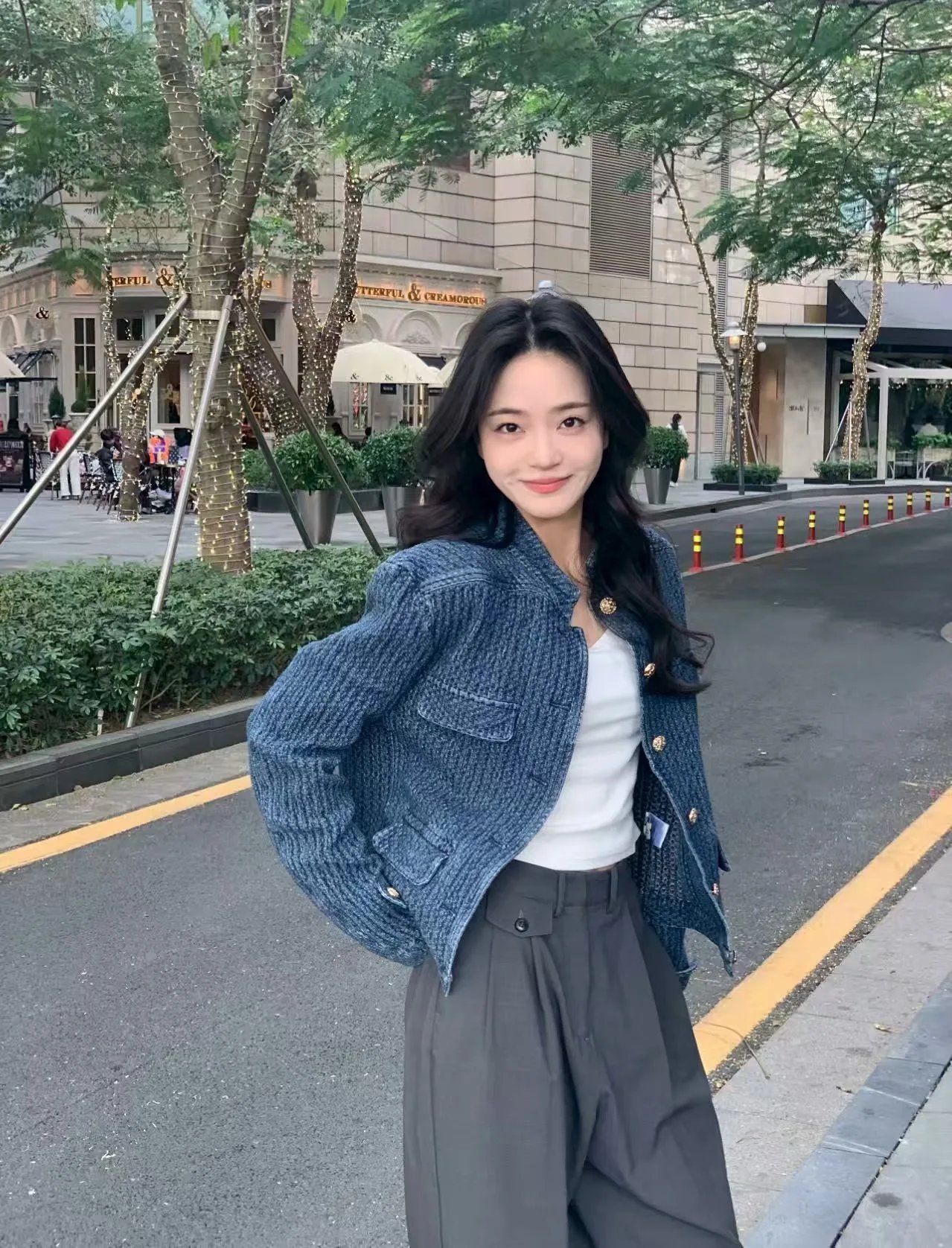 Stylish Blue Knit Jacket for Women Casual Outfit