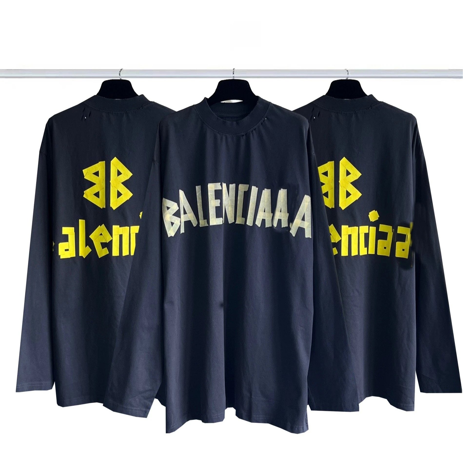Balenciaga Oversized Long Sleeve T-Shirt Black Yellow Logo