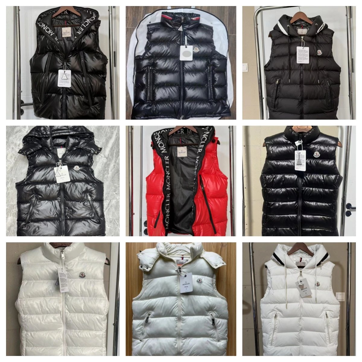 Moncler Down Vest Men Women Black White Red Hooded Puffer Vest