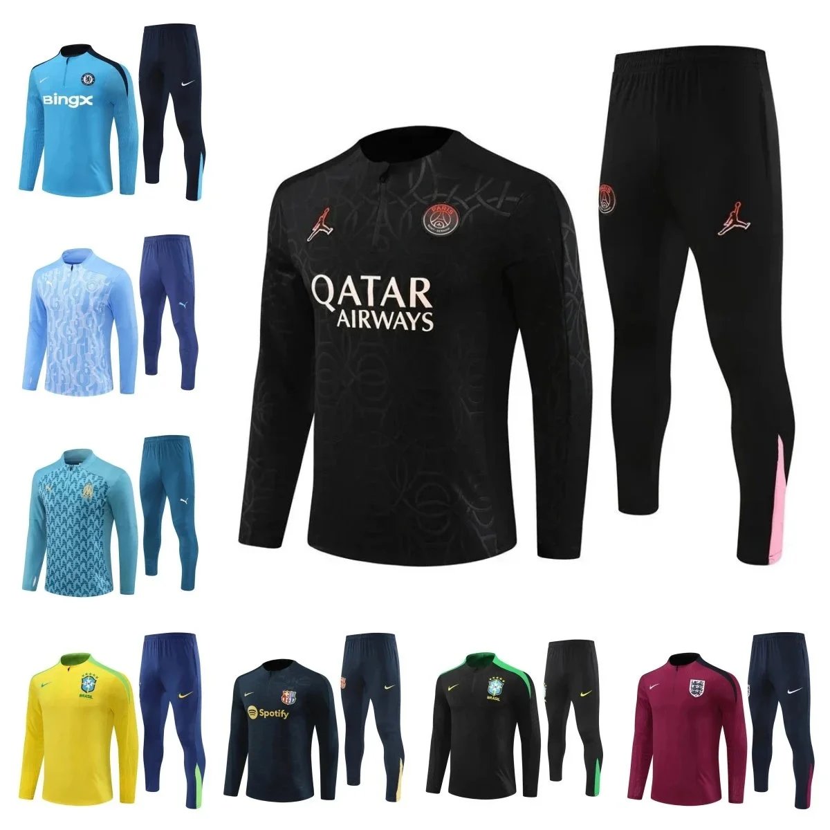 Men's Football Training Tracksuit Set with Team Logos and Sponsorship