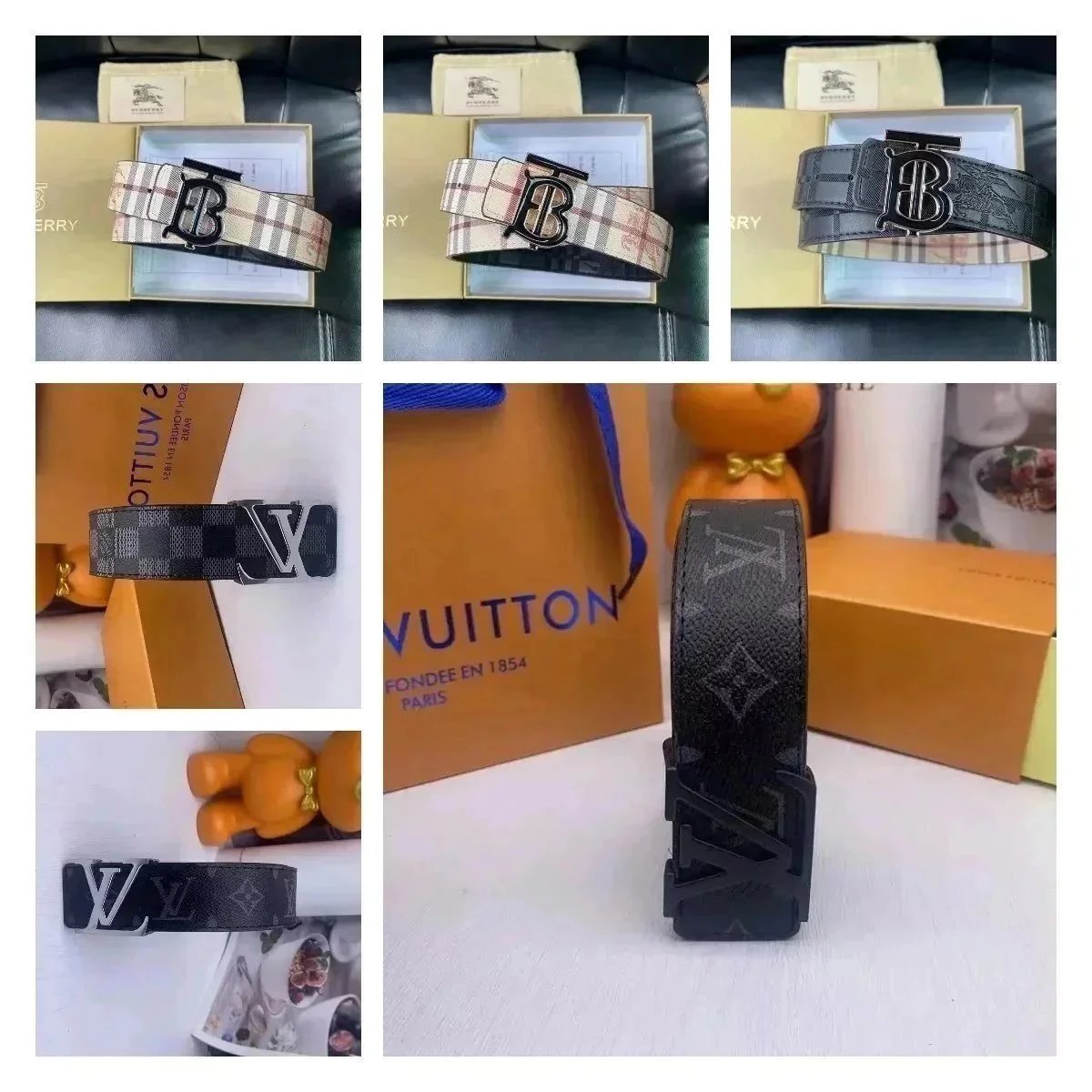 Luxury Designer Belts Burberry and Louis Vuitton Monogram Buckle