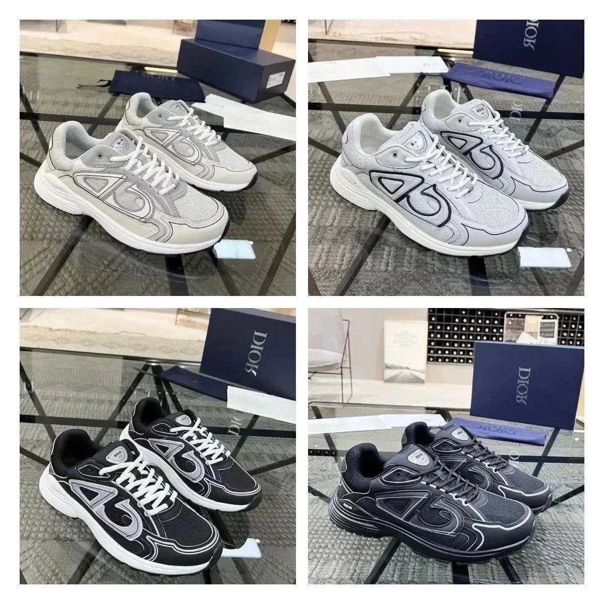 Dior Sneakers White and Black Mesh Running Shoes for Men and Women