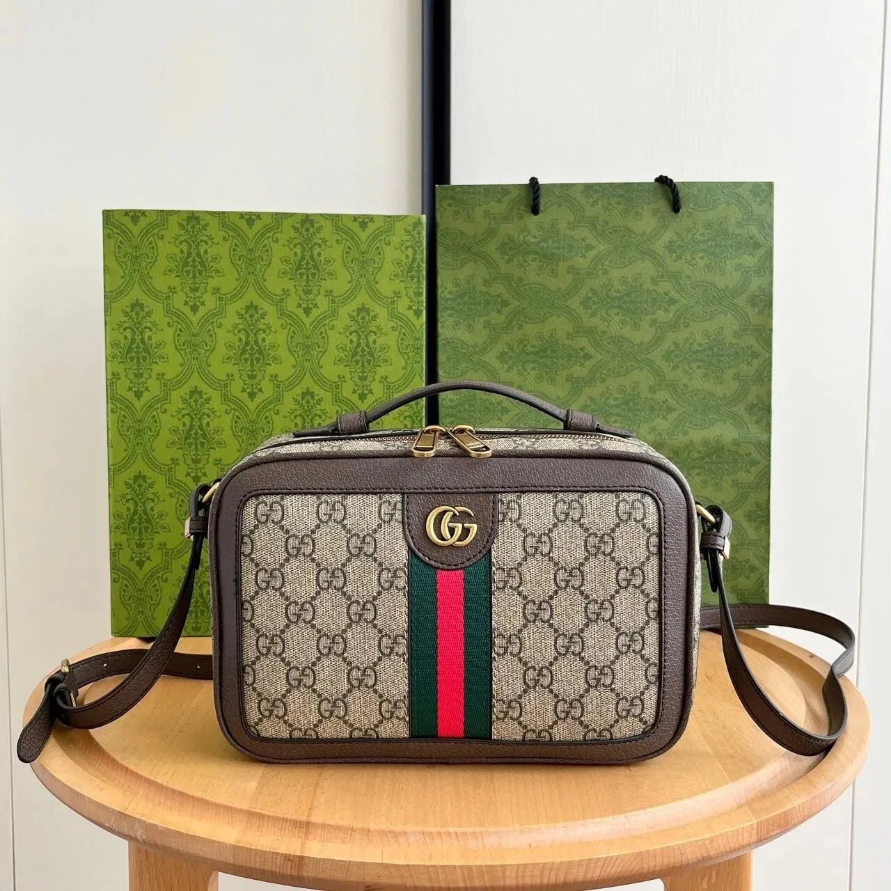 Gucci Ophidia GG Supreme Camera Bag with Web Stripe