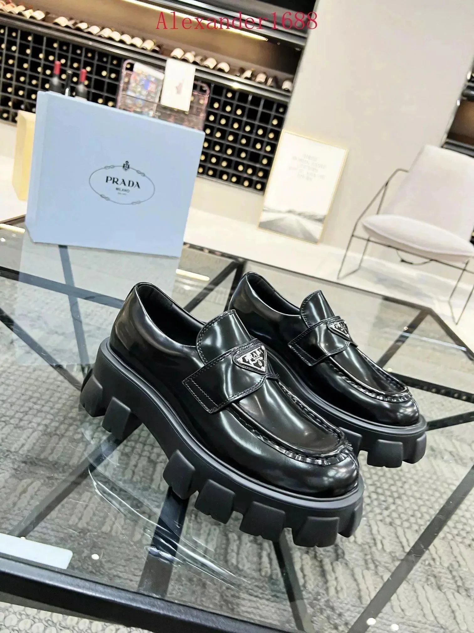 Prada Black Leather Platform Loafers for Men