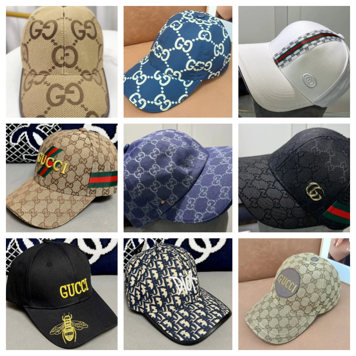 Gucci Caps with GG Logo and Bee Design