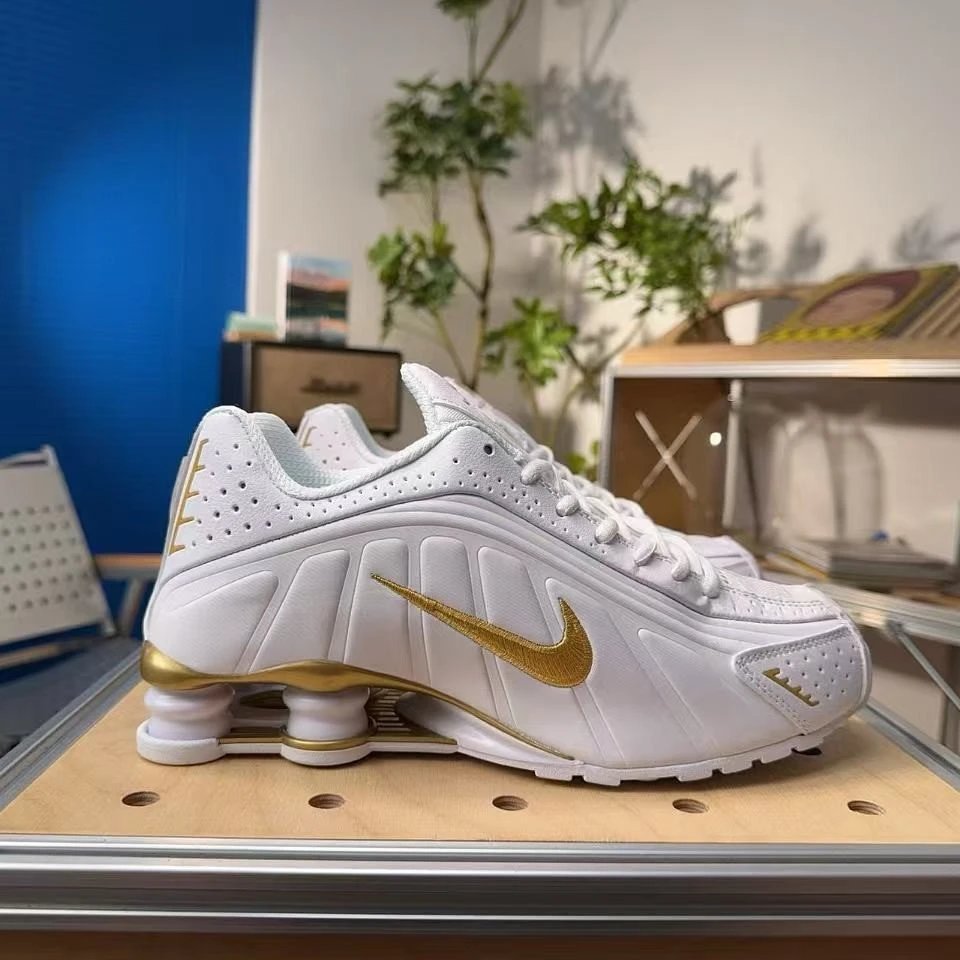 Nike Shox R4 White Gold Sneakers Men's Running Shoes