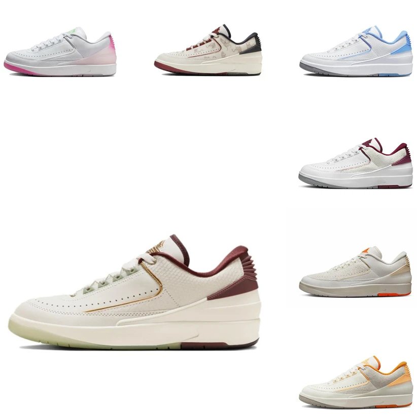 Air Jordan 2 Retro Low White Burgundy Sneakers