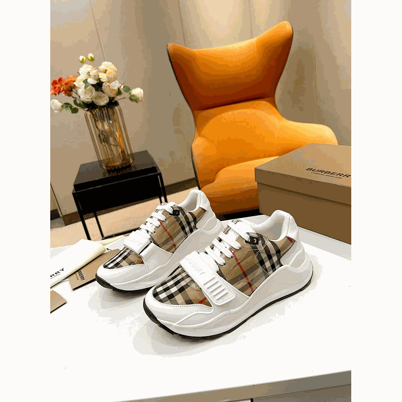 Burberry Check Pattern White Sneakers for Women