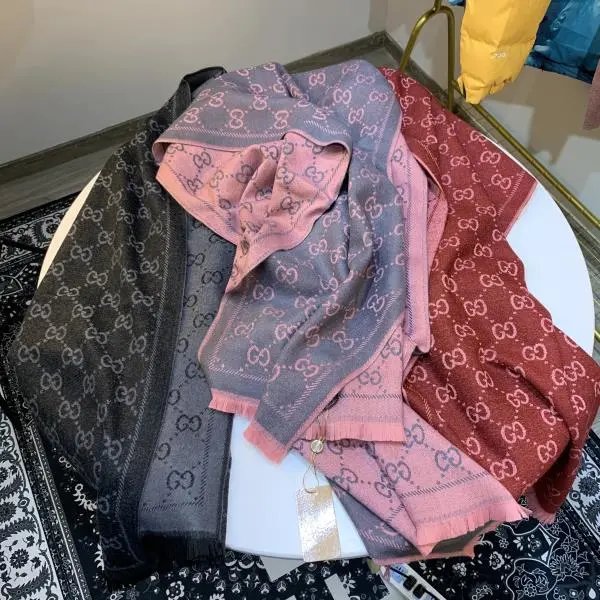 Gucci Patterned Scarves in Pink Gray and Red