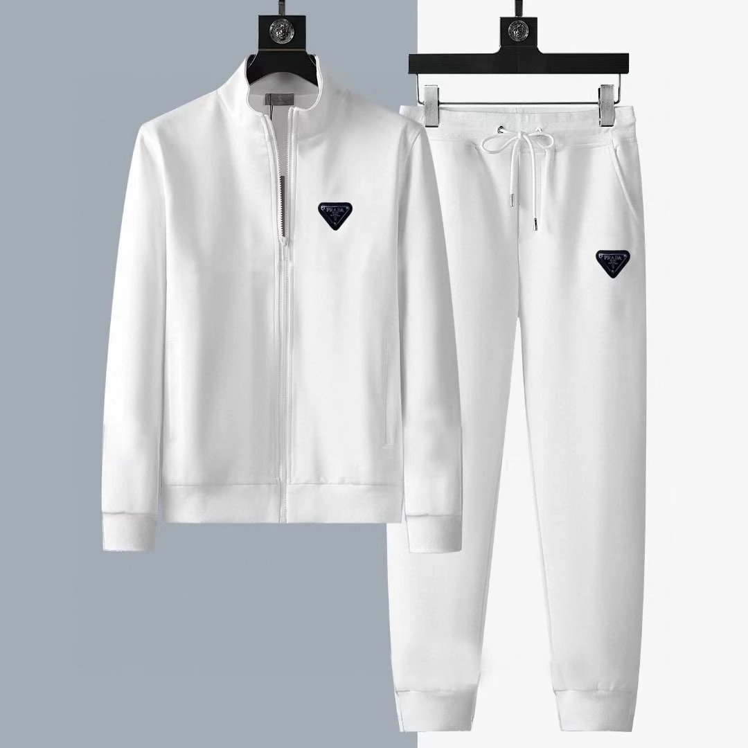 White Prada Men's Tracksuit Set with Logo Patch