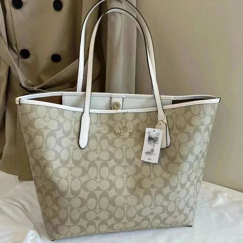 Coach Signature Tote Bag in Beige and White