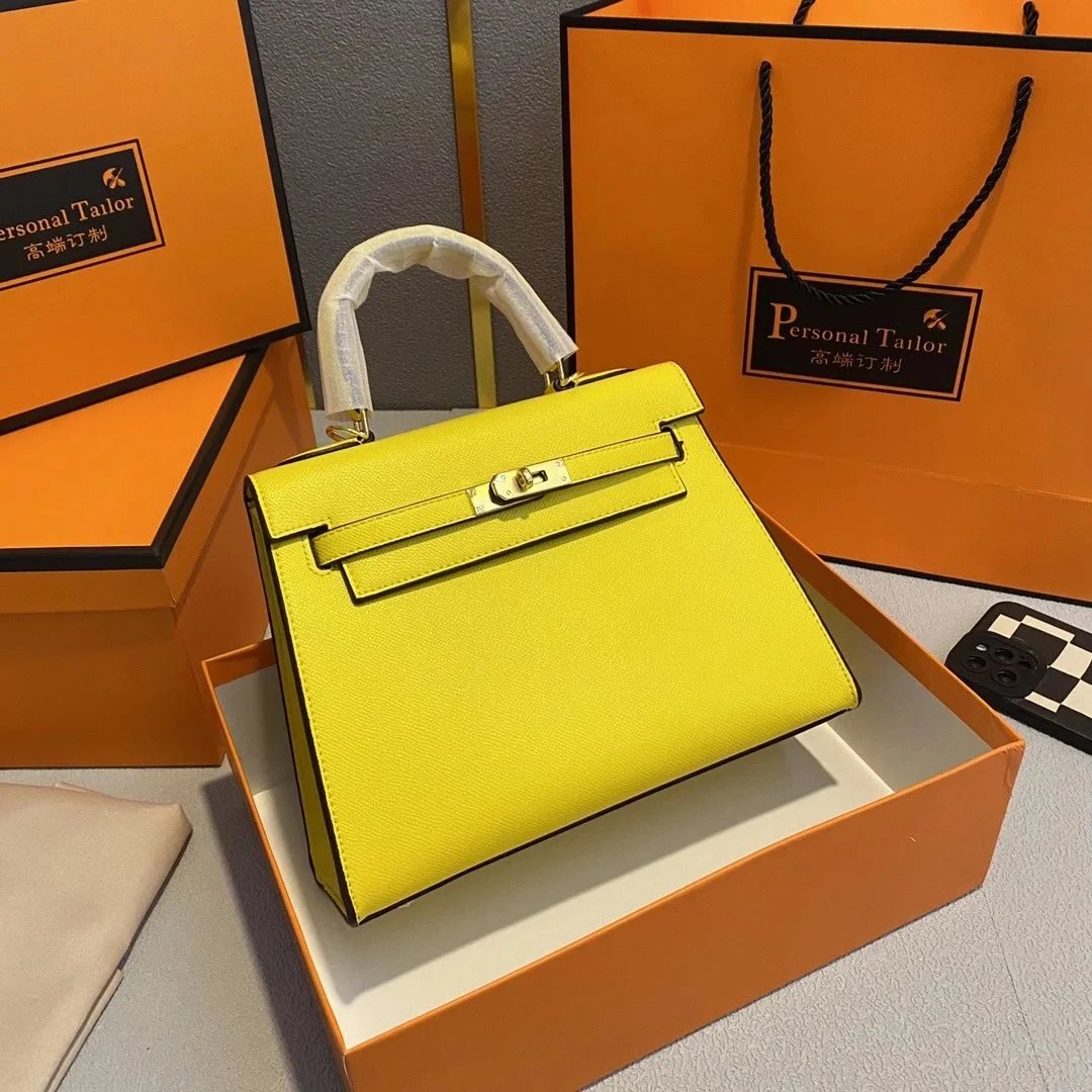Yellow Leather Handbag Women Fashion Designer Bag