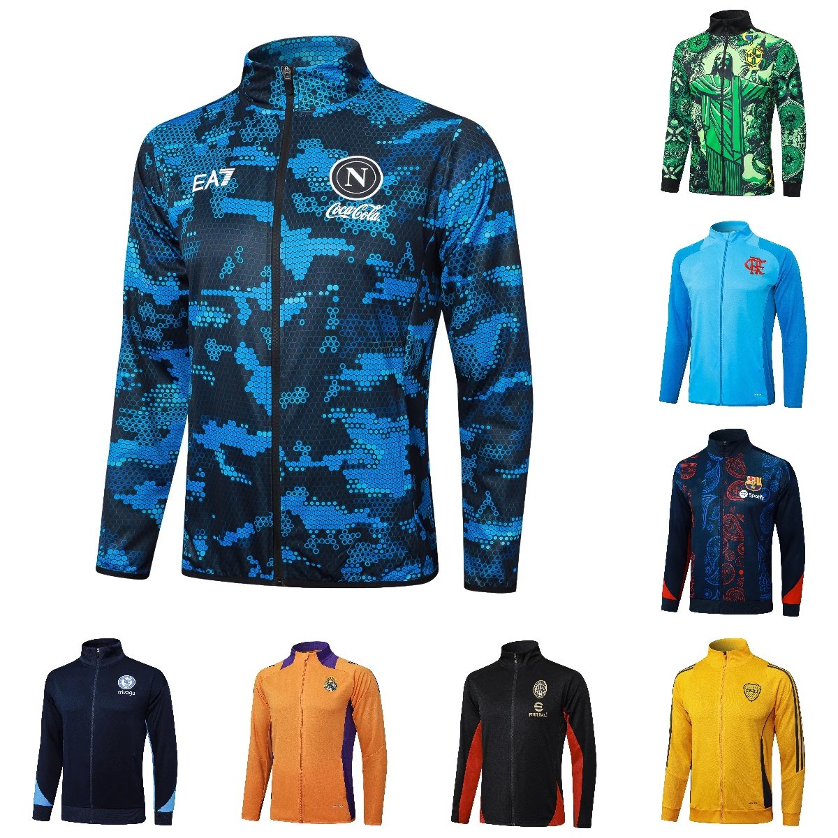 EA7 Men's Football Training Jacket with Team Logos and Camouflage Design