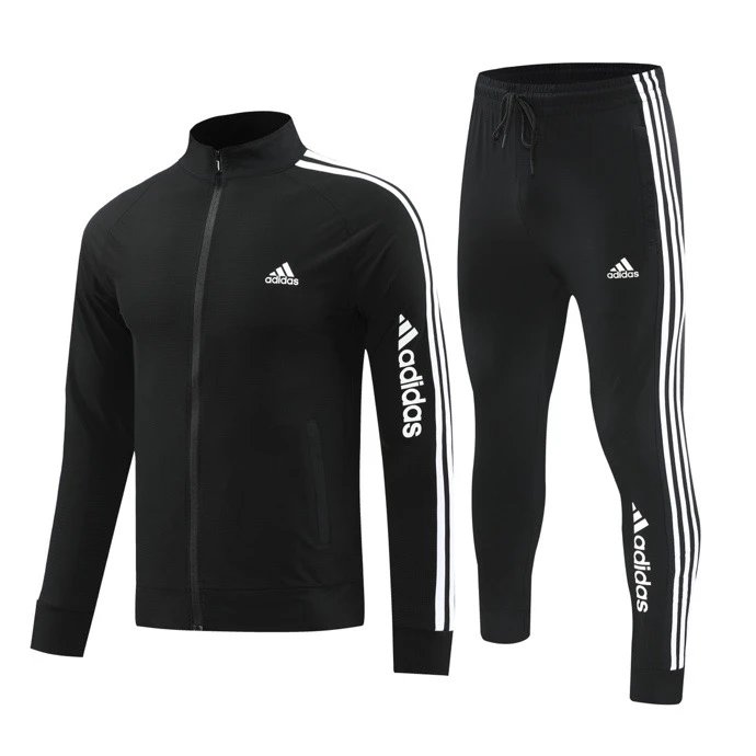 Adidas Black Track Suit with White Stripes Full Zip Jacket and Pants