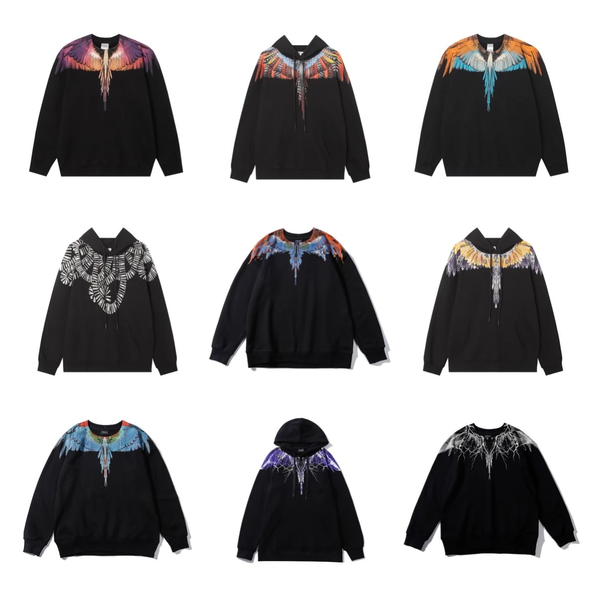 Marcelo Burlon Wings Hoodie Sweatshirt Black Colorful Print
