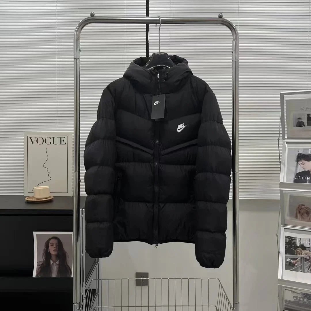 Nike Black Puffer Jacket with Hood and Logo