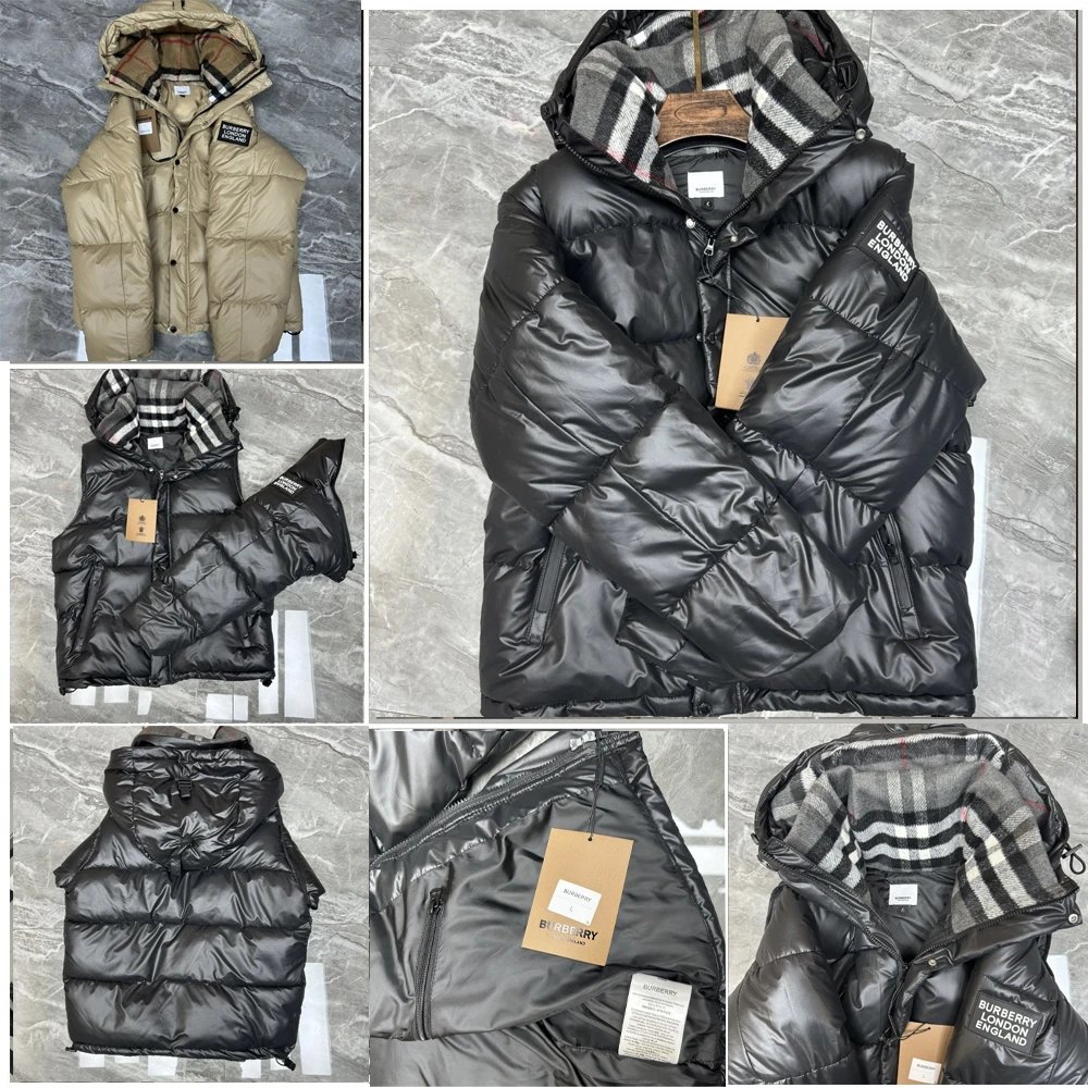 Burberry Men's Down Puffer Vest with Check Lining and Hood