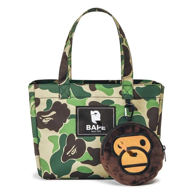 BAPE Camouflage Tote Bag with Monkey Head Pouch