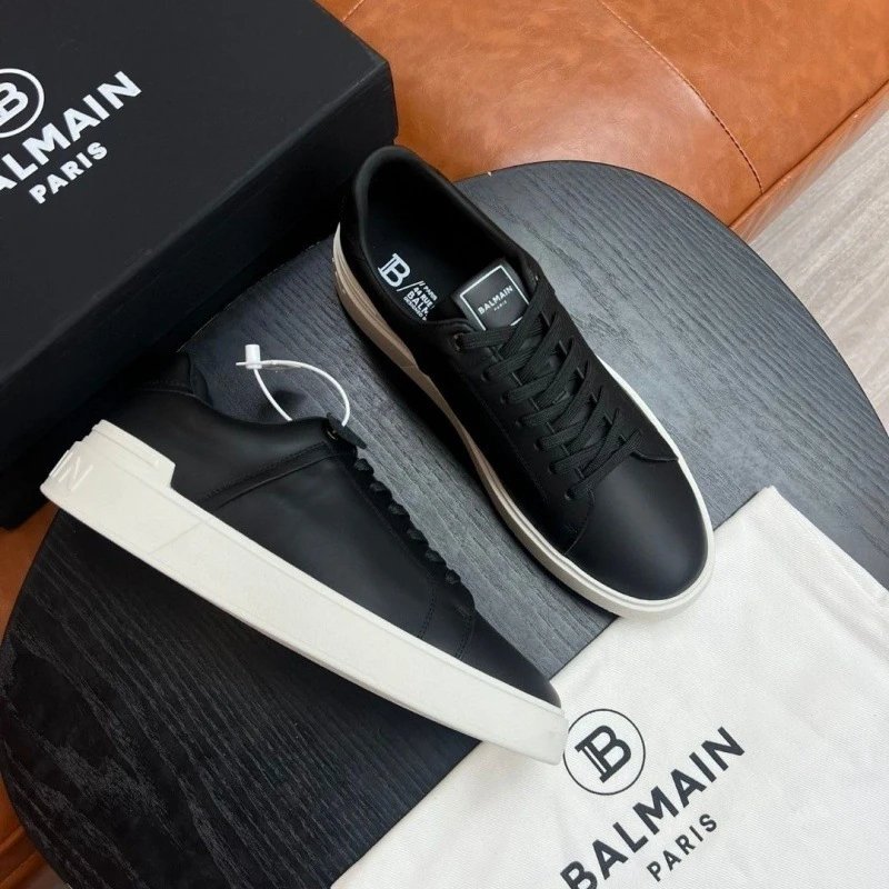 Balmain Black Leather Sneakers for Men