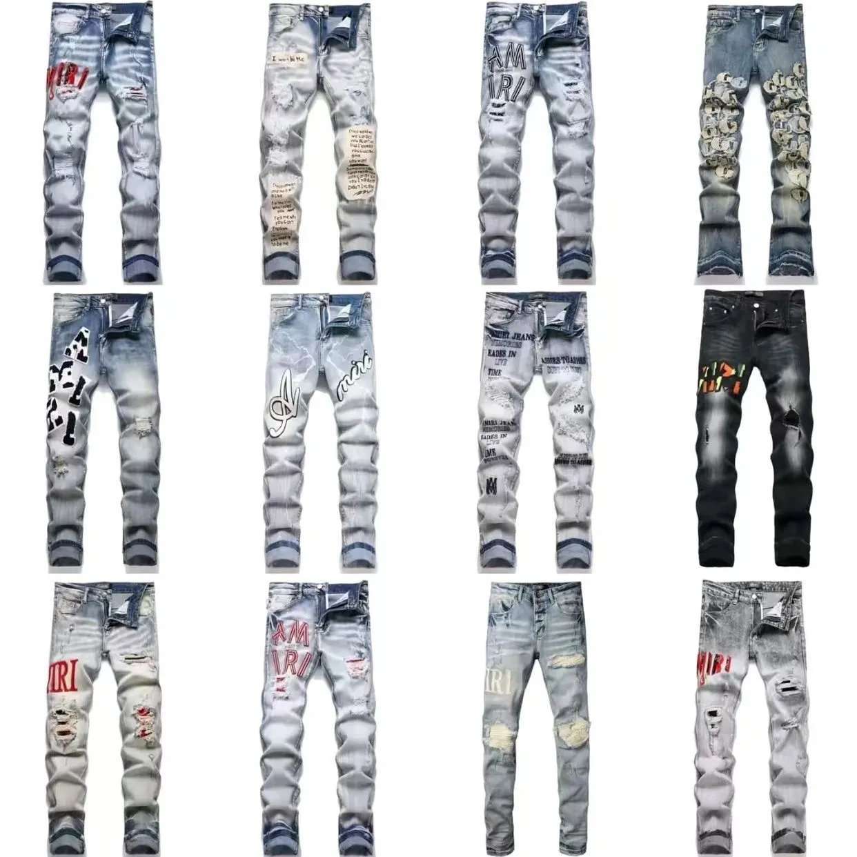 AMIRI Men's Distressed Ripped Denim Jeans Fashion Streetwear Pants