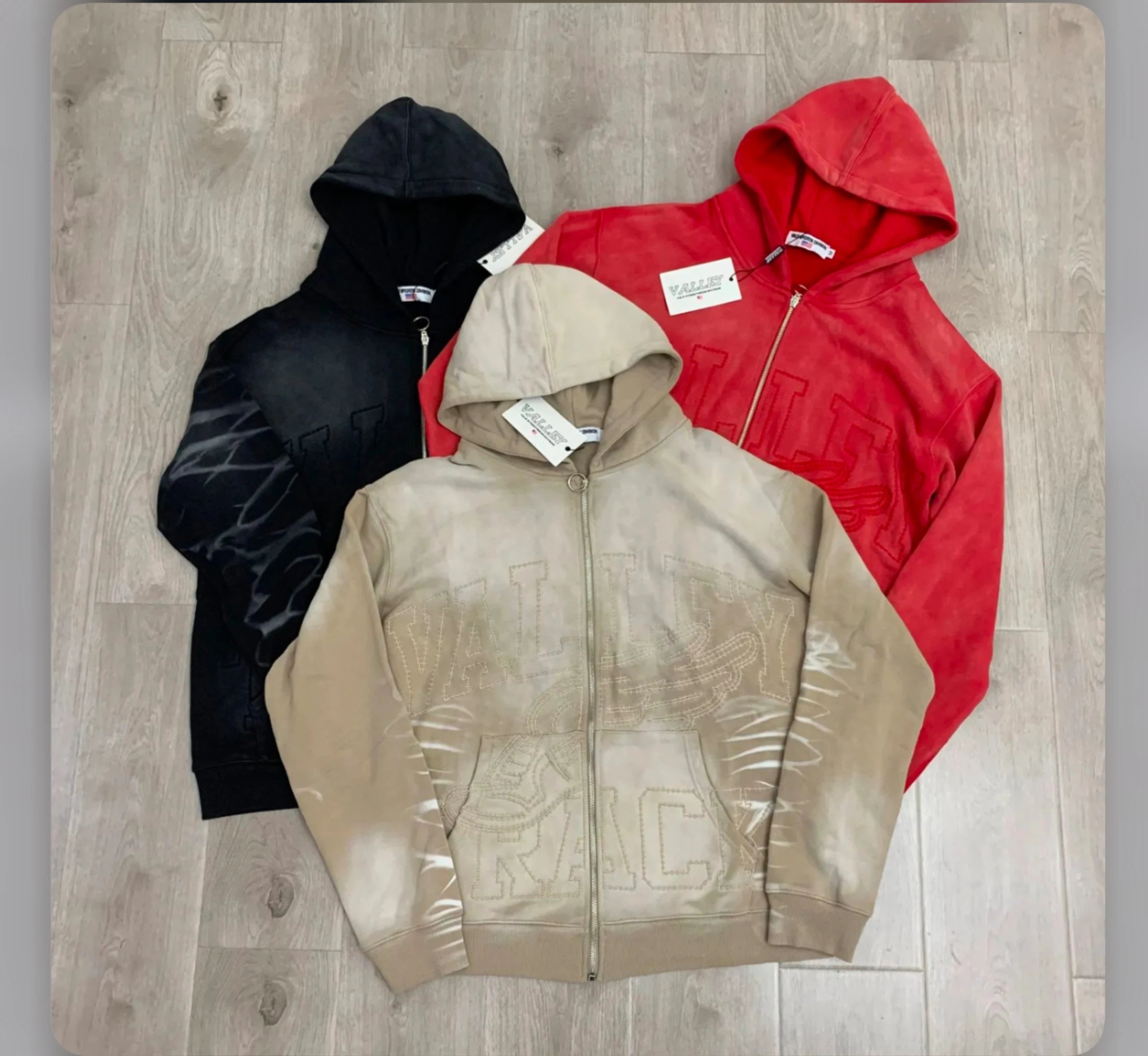 VALLEY Zip-Up Hoodie Sweatshirt Men's Fashion Streetwear