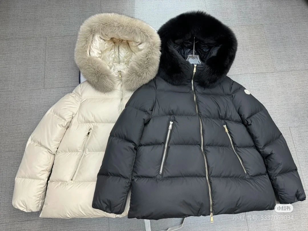 Luxury Down Jacket with Fur Hood for Women