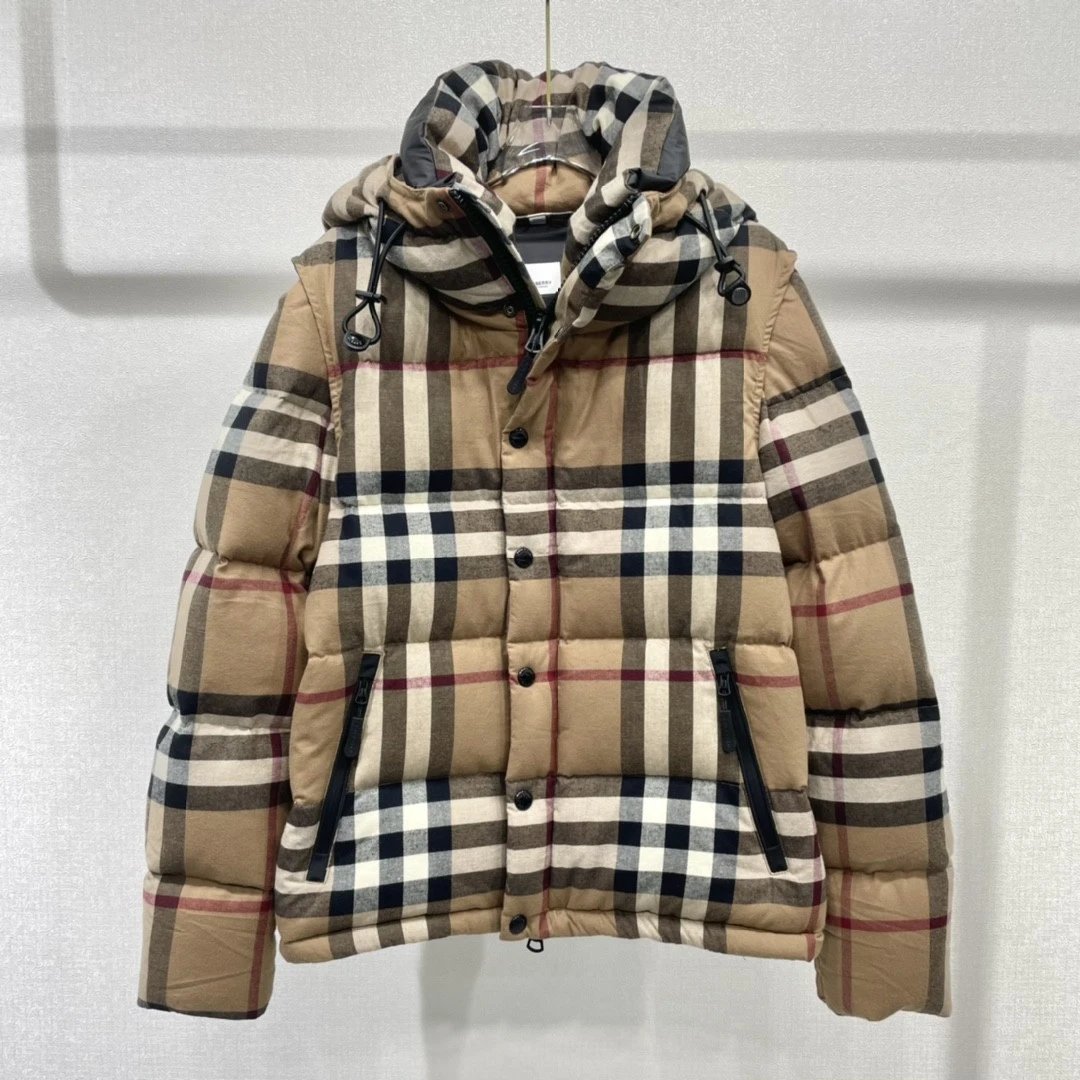 Burberry Check Pattern Down Jacket with Hood