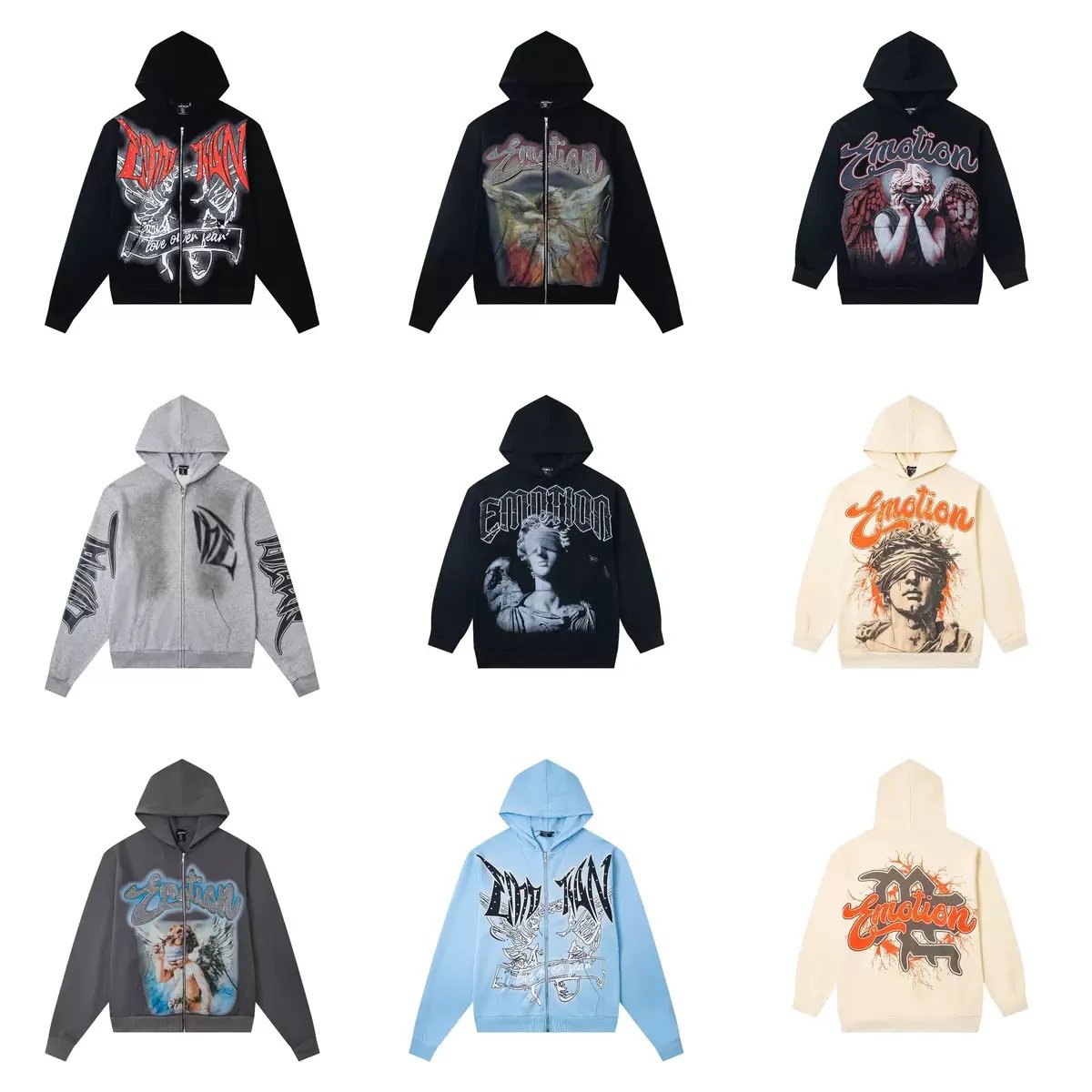 Emotion Zip-Up Hoodies Graphic Streetwear Sweatshirts