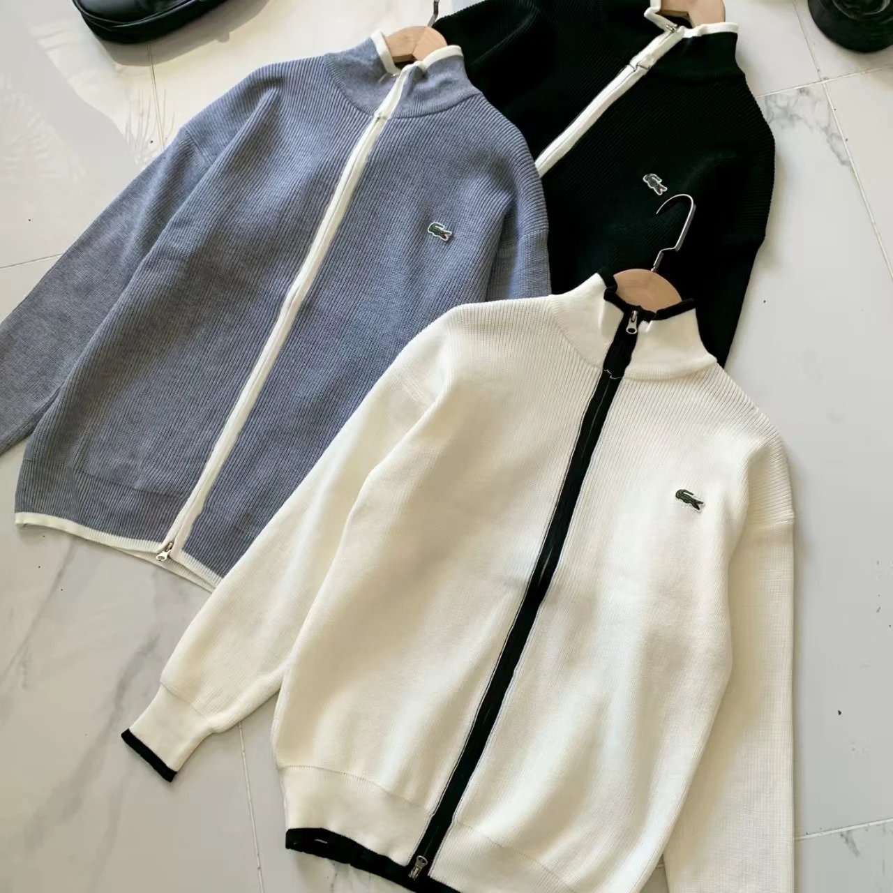 Lacoste Zip-Up Knit Sweater Men's Casual Pullover