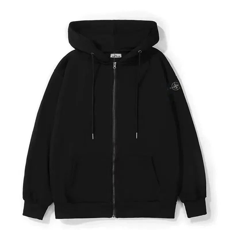 Stone Island Black Zip-Up Hoodie Men's Sweatshirt