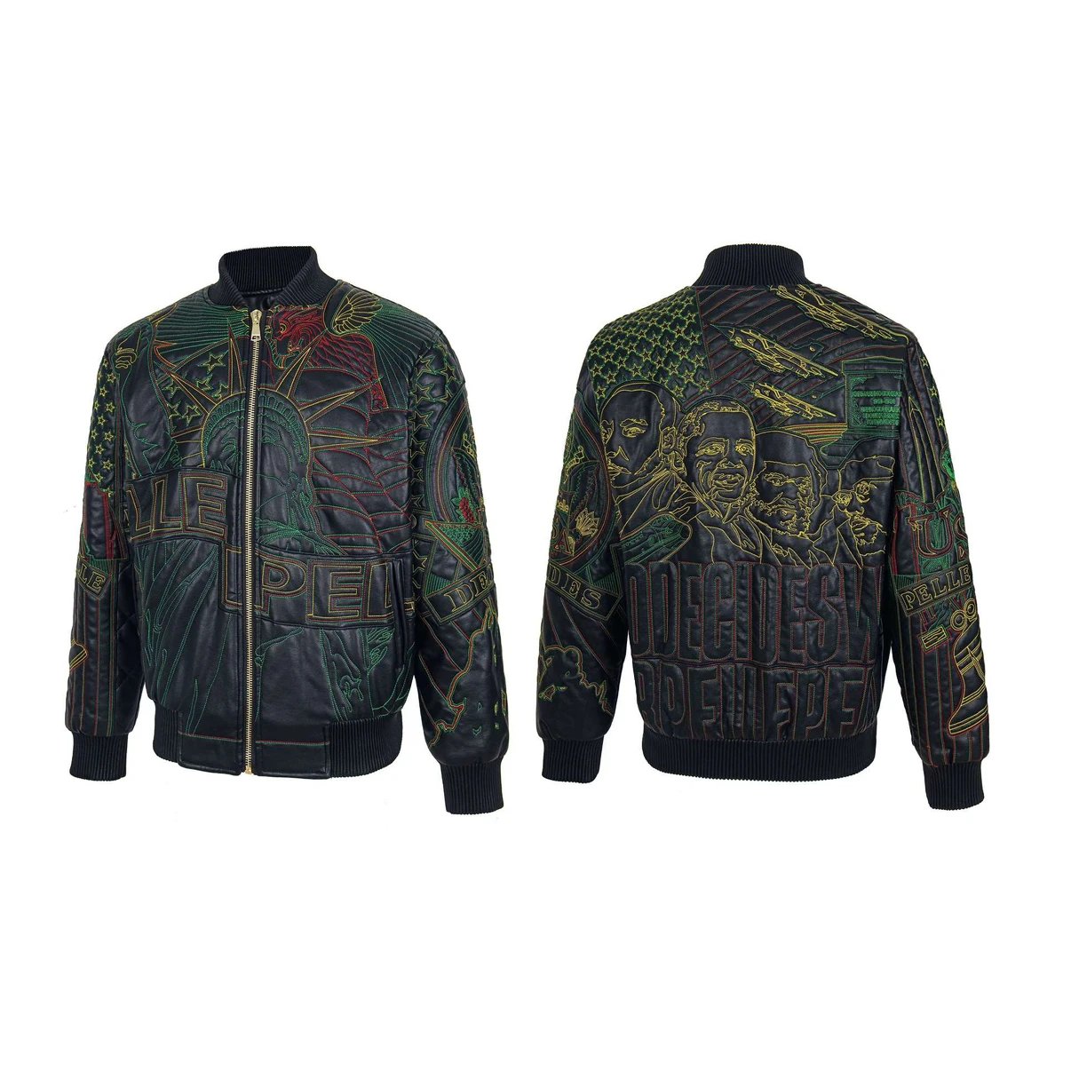 Pelle Pelle Embroidered Leather Jacket Men's Streetwear