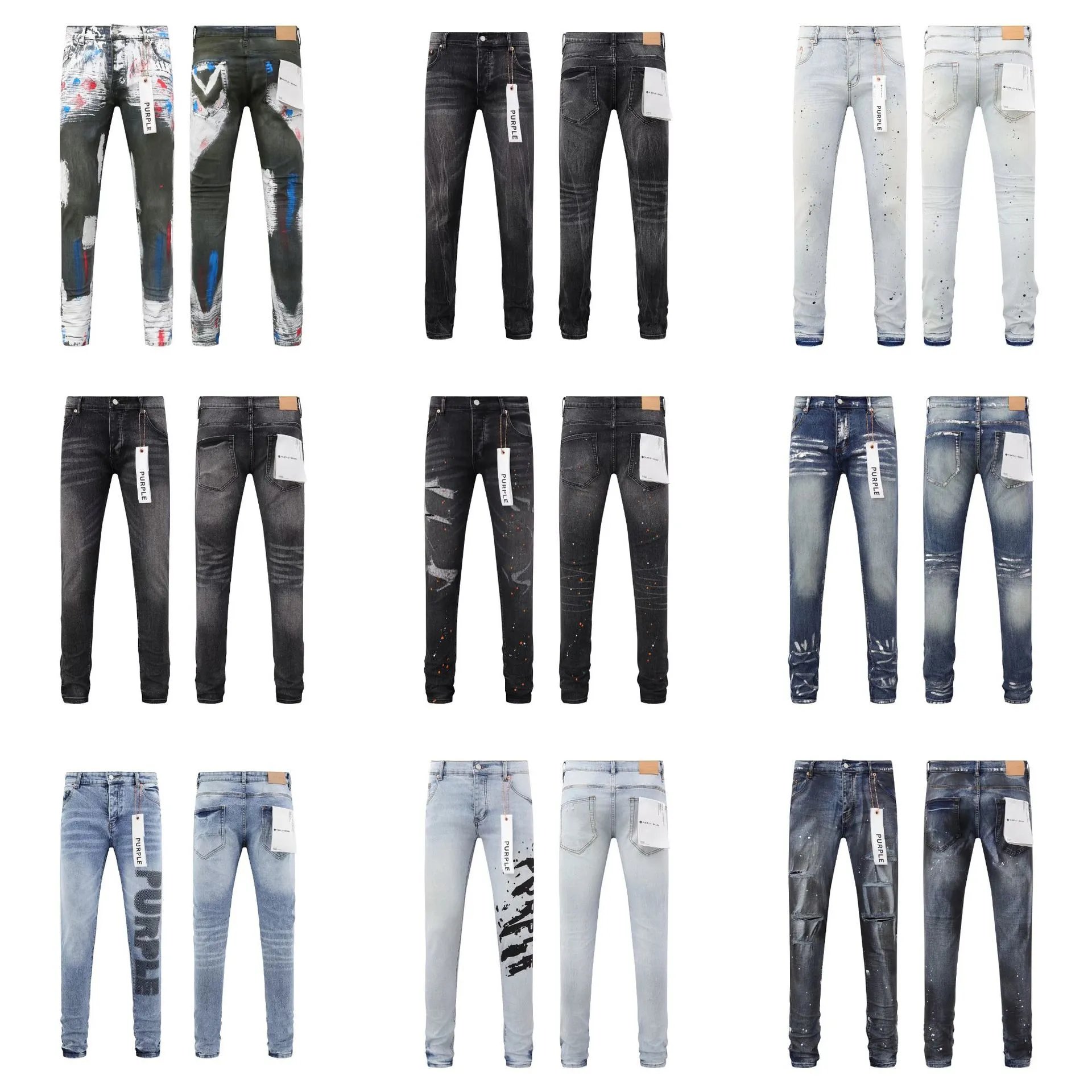 Men's Fashion Denim Jeans Slim Fit Stretch Pants with Paint Splatter Design